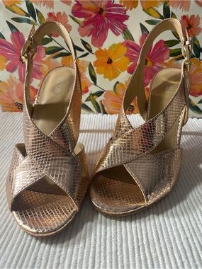 Michael Kors "Becky" Soft Pink Metallic Crisscross
Slingback Heels